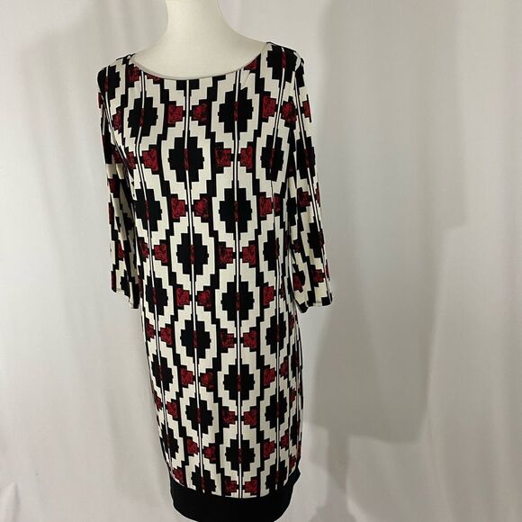 NWOT Liz Clariborne Red and Black Geometric Pattern Dress - Picture 3 of 8